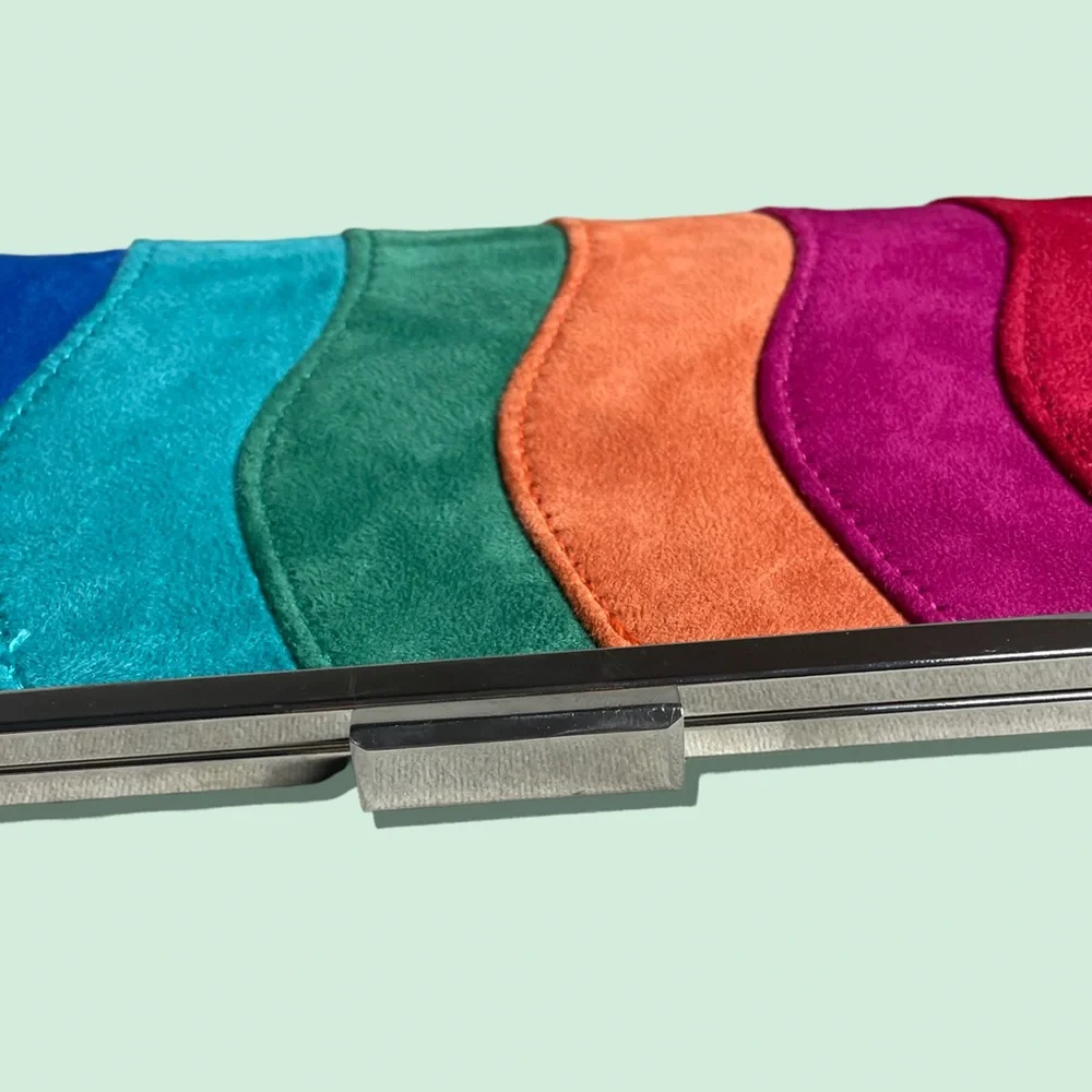 NWOT Red Orange Pink Blue Teal Wave Rainbow Soft Clutch Purse